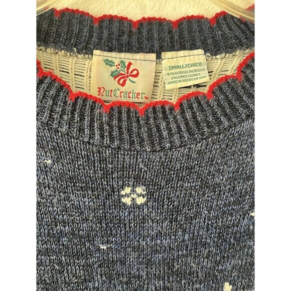 Vtg Nutcracker size S Grandmacore Ugly Christmas Sweater Santa Sleigh 39" Chest - Picture 3 of 10